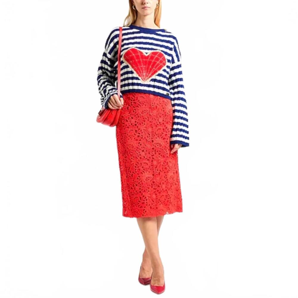 NEW BALMAIN heart pullover sweater in blue striped